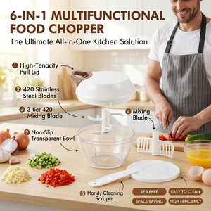 Picadora Manual de Verduras Multifuncional con 3 Cuchillas, Recipiente de Acero Inoxidable y Velocidad Ajustable - Product Image 4