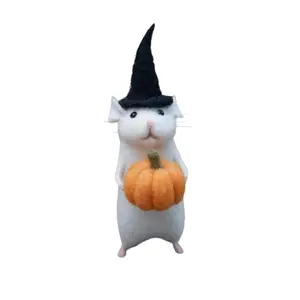 2024 Handmade Halloween Mouse with A Pumpkin -Cute Wool Felt Christmas Mouse Ornament, Needle Felted Christmas Mouse