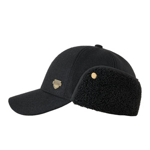 Unisex Baseball Cap Fleece Lined Warm Ear Protection <b>Hat</b> For Outdoor Winter Use Black - Product Image 1
