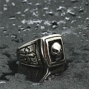Men's Stainless Steel <b>Skull</b> <b>Ring</b> Silver Cross Design Punk Style Fashion Jewelry 26012 - Product Image 2