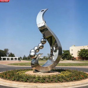 Sculpture sphérique abstraite YOUFINE en acier inoxydable poli, art moderne <span class=keywords><strong>rond</strong></span> - Product Image 6