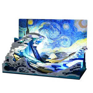 Klassieke Grote Golf Van Kanagawa Art Pixel Painting Ornament Bouwstenen Modelpakket Speelgoed