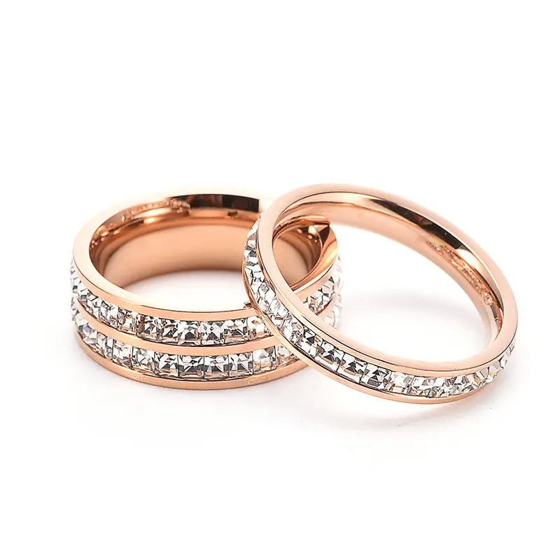Anillo de pareja de diamantes de un solo círculo de doble círculo, anillo de acero de titanio que no se desvanece, anillo de pareja de diamantes de un solo Círculo
