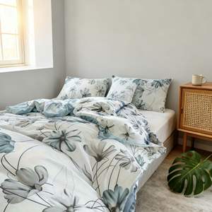 Factory Custom Soft and Breathable <b>Polyester</b> <b>Fiber</b> Home Three-piece Bed Set with Elegant Lotus Flower Pattern for Modern Bedroom - Product Image 4