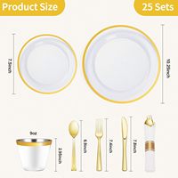 175 pièces de haute qualité moderne en plastique fantaisie gaufrage or assiettes à dîner couverts de mariage jetable commodité ensemble de vaisselle