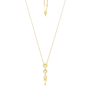 Crystal <b>Necklace</b> 316L Stainless Steel PVD Gold Plating Sustainable Resistant <b>Chain</b> With Three Clear Stones Drop Design - Product Image 2