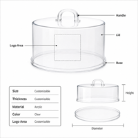 Boîte de présentation carrée en acrylique transparente pour gâteaux et pâtisseries, avec couvercle et base, personnalisable avec logo OEM