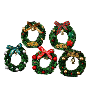 LANJO Christmas <b>Wreath</b> Round Pine Garland Artificial Holiday Door Decoration Red Gold Bow Merry Christmas - Product Image 1