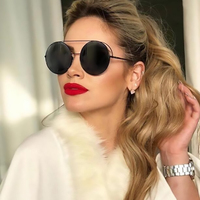 Lunettes de soleil rondes surdimensionnées sexy pour femmes 2026, double pont, monture noire et rouge, en métal, pour hommes, grandes lunettes circulaires, verres de luxe