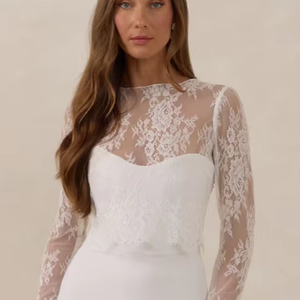 Boléro de <span class=keywords><strong>mariage</strong></span> LY-WD1006, simple, en dentelle douce, élégant, en dentelle <span class=keywords><strong>ivoire</strong></span>, haut à manches longues, style classique, grande taille - Product Image 1