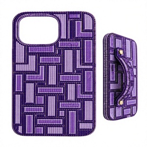 เคสโทรศัพท์กันกระแทก TPU ทรงสี่เหลี่ยมประดับลูกปัดสีม่วงทำมือ พร้อมลายปักเรขาคณิต - Product Image 1