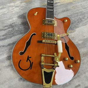 Guitarra Eléctrica Naranja de Cuerpo Hueco Lista para Enviar, Guitarra Profesional de Rock y Jazz ES335 con Sistema de Trémolo <span class=keywords><strong>BIGSBY</strong></span> y Herrajes Dorados - Product Image 2
