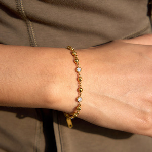 European Style Round Zircon Stainless Steel <b>Bracelet</b> <b>Ball</b> Shape Bezel Setting Gift Jewelry - Product Image 4