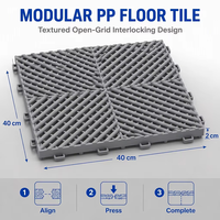 Grille de sol modulaire en plastique PP 400x400mm à emboîtement facile pour lave-auto, atelier automobile et salle d'exposition