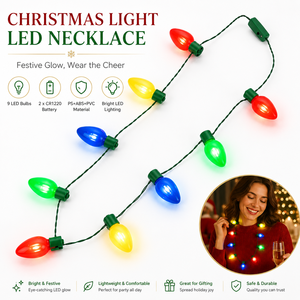 94cm Novelty <b>Christmas</b> <b>Light</b> Bulb LED Necklace 9 <b>Lights</b> <b>Battery</b> <b>Operated</b> Flashing Party Wear for Holiday Events Retail Gifts - Product Image 2