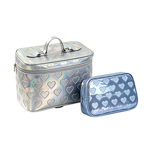 Glossy PU Leather Women <b>Makeup</b> <b>Bag</b> Embossed Logo Large Travel Cosmetic <b>Bag</b> Wholesale Women <b>Makeup</b> Pouch for Daily Use - Product Image 4
