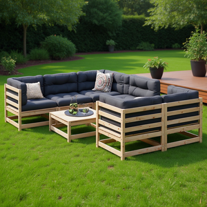 Ensemble de canapés de jardin modulaires en pin naturel, bois massif, meubles d'extérieur durables, ensemble de jardin 6 places - Product Image 2