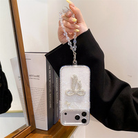 Coque de téléphone de luxe style preppy avec strass étincelants et nœud, pour iPhone 18 17 Pro Max 16 15 14 13, avec sangle en cristal féerique, protection intégrale