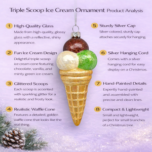 زينة شجرة عيد الميلاد على شكل مخروط آيس كريم من الزجاج المنفوخ يدويًا، لون مخصص بتشطيب لامع، تصنيع حسب الطلب مباشرة من المصنع - Product Image 4