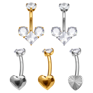 ASTM F136 titanio 14G ombligo anillos en forma de corazón CZ hilo interno cristal ombligo Piercing anillo tit joyería - Product Image 1