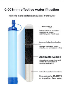 Filtro portatile per bottiglia d'acqua senza BPA, cannuccia per la purificazione dell'acqua, filtro per acqua potabile per emergenze, campeggio, escursionismo all'aperto. - Product Image 5