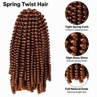 Ekstensi Rambut Kepang Sintetis Spring Twist Pre-Looped Crochet Braids Pendek untuk Wanita dan Remaja Putri 8 Inch 50g