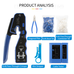 เครื่องมือจีบ RJ45ผ่านอีเธอร์เน็ต8P8C เครื่องตัดลวดผ่านอีเธอร์เน็ตพร้อมคีมจีบ RJ45สำหรับอุปกรณ์ใยแก้วนำแสง - Product Image 6