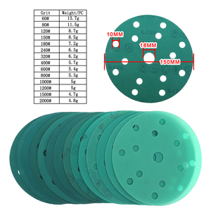 6 pouces 150mm 15 trous 60-2000 grains crochet et boucle vert PET Film disque abrasif papier abrasif pour peinture de voiture élimination de la rouille polissage - Product Image 2