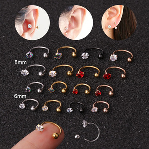 Orecchini classici in acciaio inossidabile a forma di C con sfera a zircone con cartilagine a doppio foro Piercing all'orecchio - Product Image 1