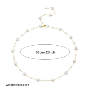 Elegant Heart Pearl Necklace And <b>Bracelet</b> <b>Set</b> Women's Fashion Jewelry Imitation Pearl Gold Chain Gift <b>Set</b> - Product Image 4