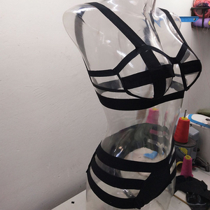 Plus tamaño negro 2 piezas conjunto medianoche seducción adulto mujer negro de tiras de la cuerda Lencería - Product Image 4