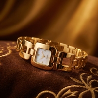 Montre-bracelet minimaliste pour femme, cadran carré à maillons géométriques, monture ouverte, ton or, quartz, simple