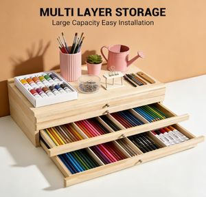 Wooden Natural Color Portable Drawer-style Paintbrush Holder with Four Compartments <strong>for</strong> Desk-based Stationery <strong>Storage</strong>. - Product Image 4
