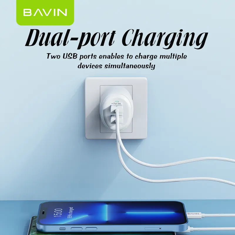 BAVIN PC531E Custom Wholesale Price 5V 2.4A Dual USB Port UK Plug Home Use Cell Mobile Phone Fast Charging Travel Wall Charger