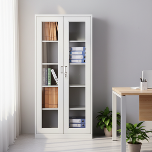 Gran Oferta: Armario de Oficina Moderno Personalizable de Vidrio Plegable Blanco con Estructura de Acero para Almacenamiento - Product Image 1