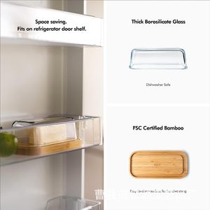 Plato para Mantequilla Personalizable de Madera Natural/Bambú con Tapa de Vidrio Transparente - Product Image 6