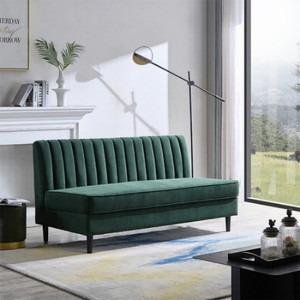 New Design Apartment Armless Forest Green Velvet Loveseat <b>Sofa</b> Channel Back Upholstered 2-Seater Couch - Product Image 1