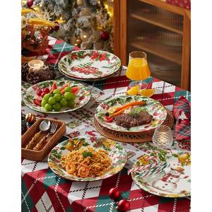Assiette à dîner en céramique moderne et minimaliste de 25,4 cm avec motif de plantes de Noël, compatible micro-ondes, vaisselle de fête - Product Image 3