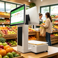 Balance de pesée double écran WIFI 15,6 pouces pour légumes et fruits, balance de caisse AI 15/30 kg avec écran tactile, système PC de point de vente