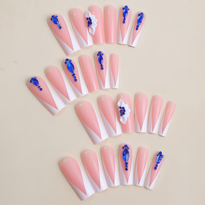 Lüks 24 Adet Yüksek Kaliteli Uzun Uçlu Fransız Takma Tırnak El Yapımı Kare Şeklinde Yeniden Kullanılabilir Akrilik ABS Plastik Özel Moda Parmaklar - Product Image 2