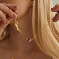 Collier personnalisé en acier inoxydable étanche et anti-ternissement avec nom et pierre de naissance en forme de cœur, bijoux personnalisés pour dropshipping