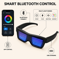 Lunettes LED Lumineuses Contrôlées par APP Bluetooth, Matériau ABS, Animations DIY, Autonomie de 5 Heures, Indispensables pour les Raves, les Boîtes de Nuit et les Événements Intérieurs