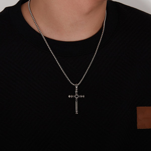 Collana da <span class=keywords><strong>Uomo</strong></span> con Ciondolo a Croce Retrò in Acciaio Inossidabile, Placcata Oro Personalizzata, Stile Hip-hop con Catena di Perle - Product Image 2