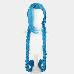 Perruque de cosplay <span class=keywords><strong>Jinx</strong></span> de <span class=keywords><strong>League</strong></span> <span class=keywords><strong>of</strong></span> Legends de haute qualité, 120 cm (47'') bleue, cheveux synthétiques pour les fans, fête d'Halloween, jeu de rôle, costume - Product Image 1