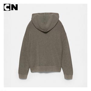 Usine de fabrication de pulls certifiée BSCI, logo personnalisé, hommes, 100% coton, tricot côtelé uni, veste à capuche zippée, pull d'hiver - Product Image 4