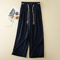 Pantalons décontractés pour femmes à taille haute élastique, avec cordon de serrage perlé et détails boutonnés, coupe large, personnalisables en usine