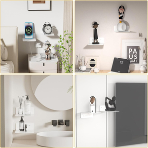 Étagères murales en métal blanc robustes <span class=keywords><strong>sans</strong></span> perçage avec trous pour câbles pour salon, chambre et salle de bain - Product Image 5