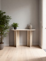 Dalles de marbre travertin beige en pierre naturelle, polies, découpées sur mesure pour plateau de table console et revêtement mural