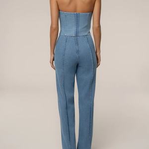 Conjuntos de Moda para Mujer, Jeans Ajustados Casuales, Top de Mezclilla Lavada y Pantalones, Conjunto de 2 Piezas - Product Image 2