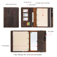 Dropship Großhandel Leder-Portfolio A4 Notizbuch-Hülle mit nachfüllbarem 4-Ring-Ordner, Stiftschlaufe & Fächern für Zertifikate